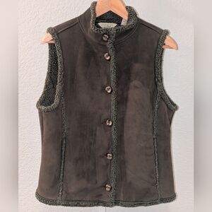 LL BEAN Womens Brown Faux Suede Sherpa Lined Vest Size Medium M O BCU3